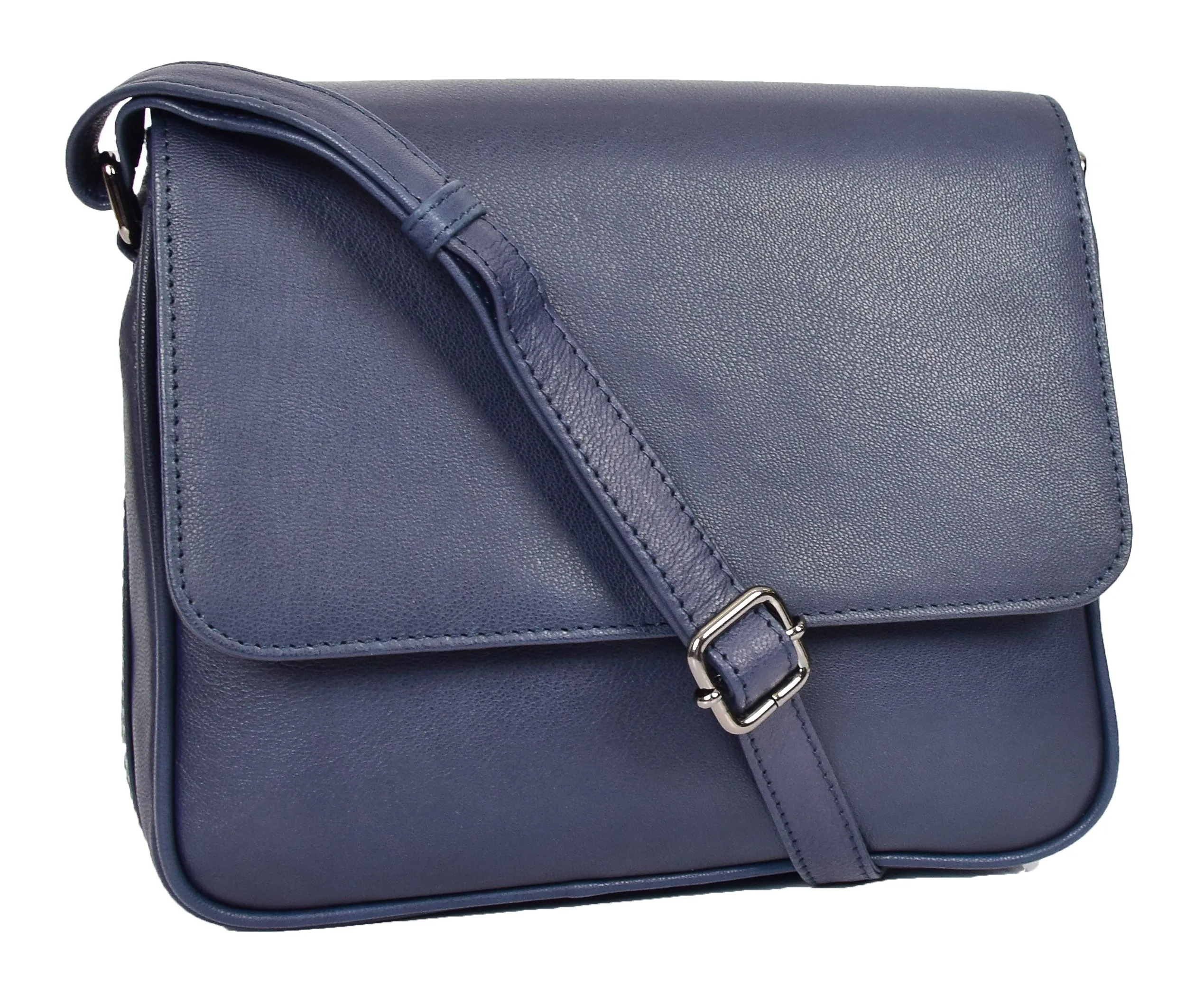 DR350 Women's Leather Cross Body Bag Casual Flap over Organiser Navy