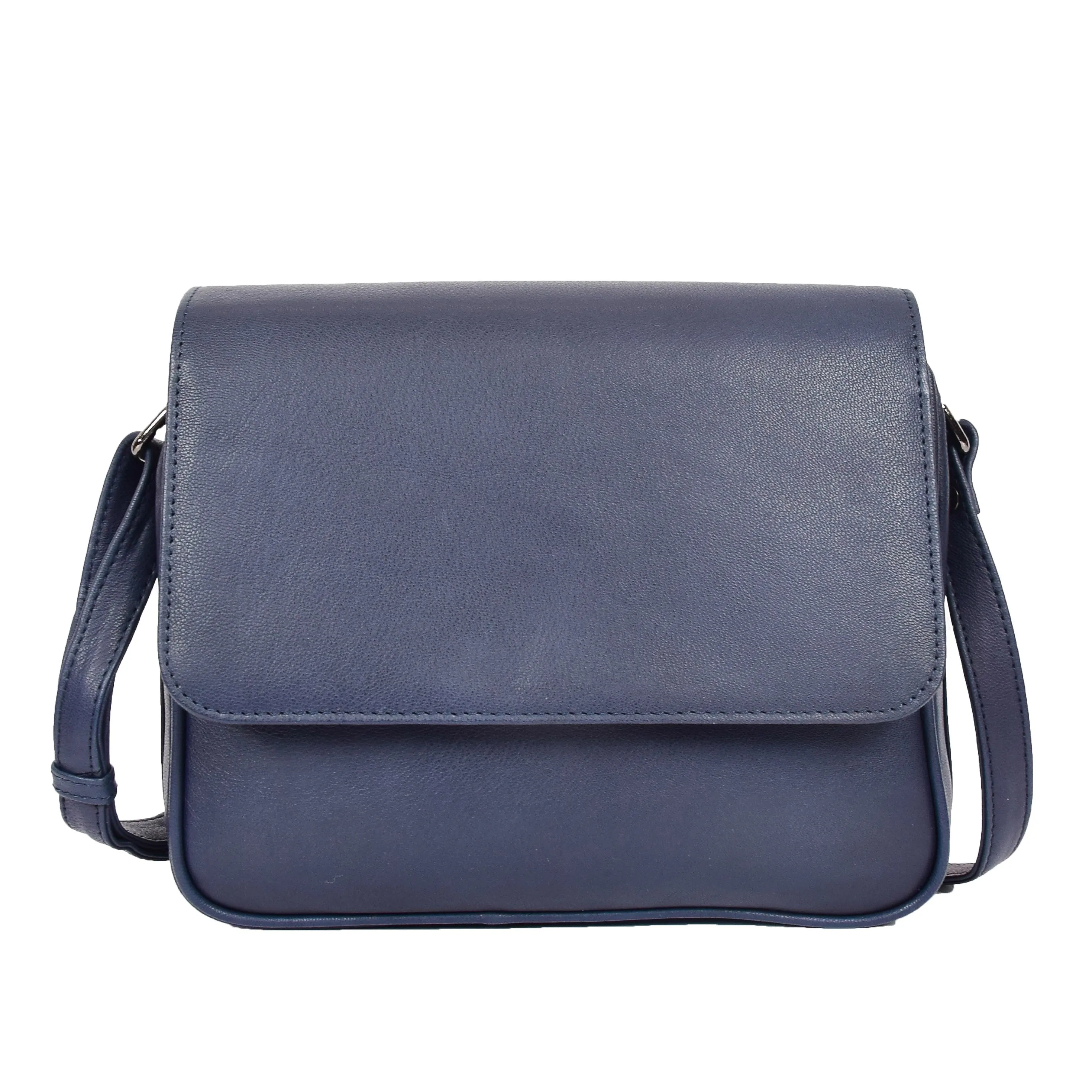 DR350 Women's Leather Cross Body Bag Casual Flap over Organiser Navy