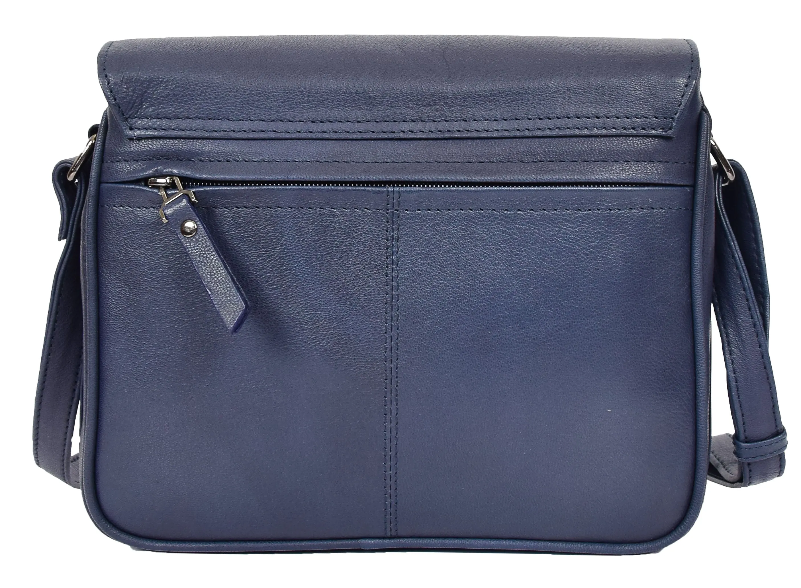 DR350 Women's Leather Cross Body Bag Casual Flap over Organiser Navy