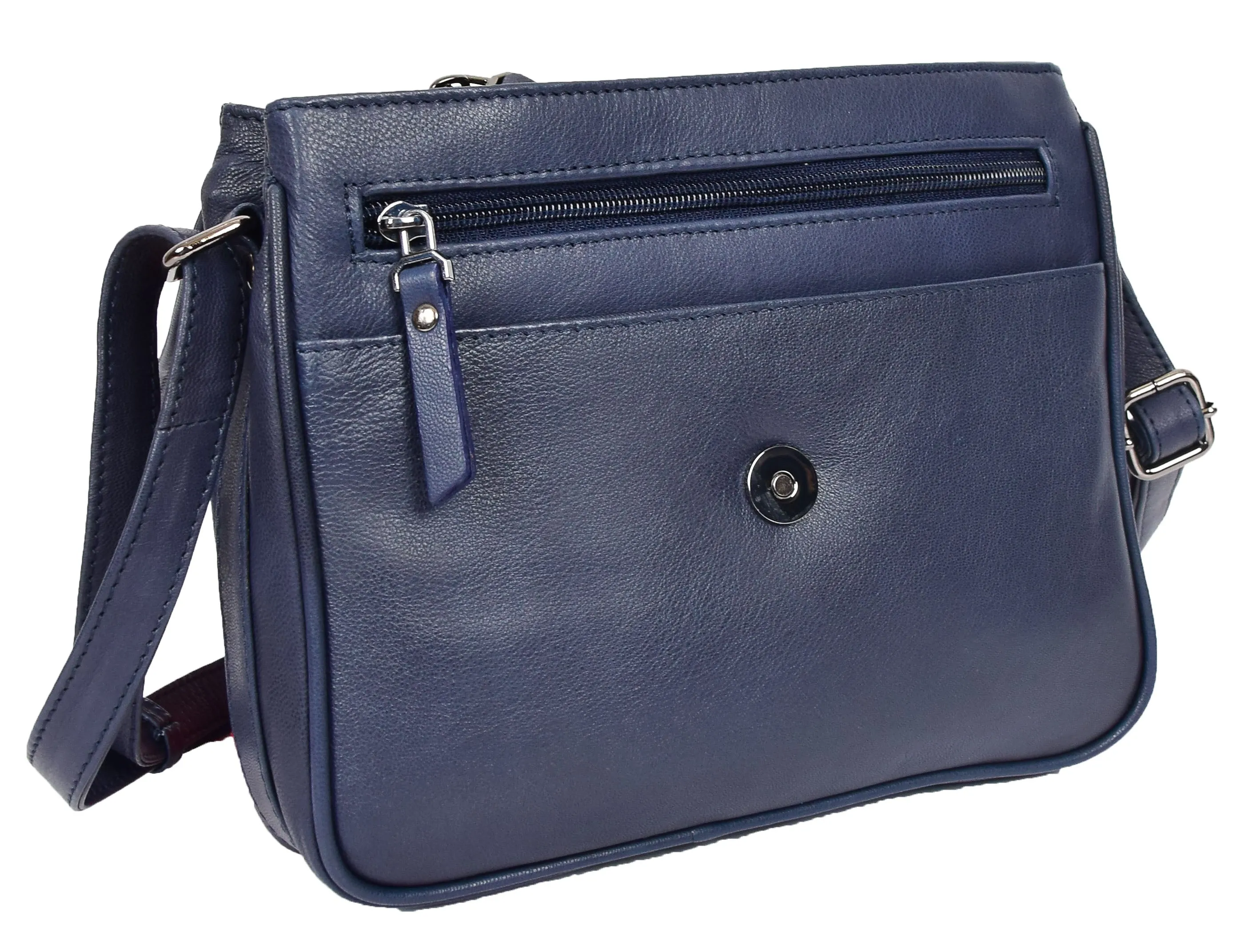 DR350 Women's Leather Cross Body Bag Casual Flap over Organiser Navy