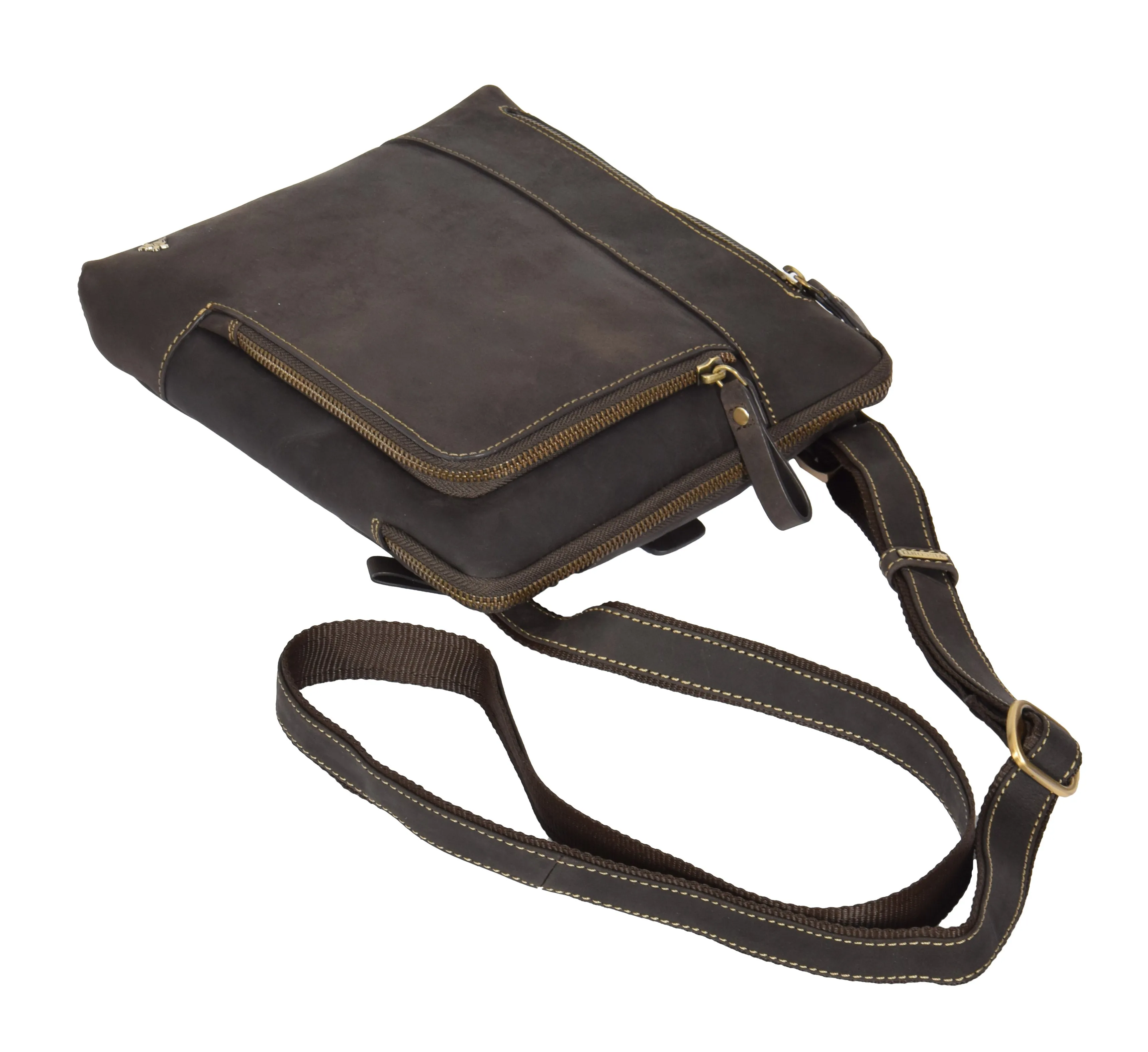 DR372 Men's Real Leather Tablet Shoulder Bag Brown