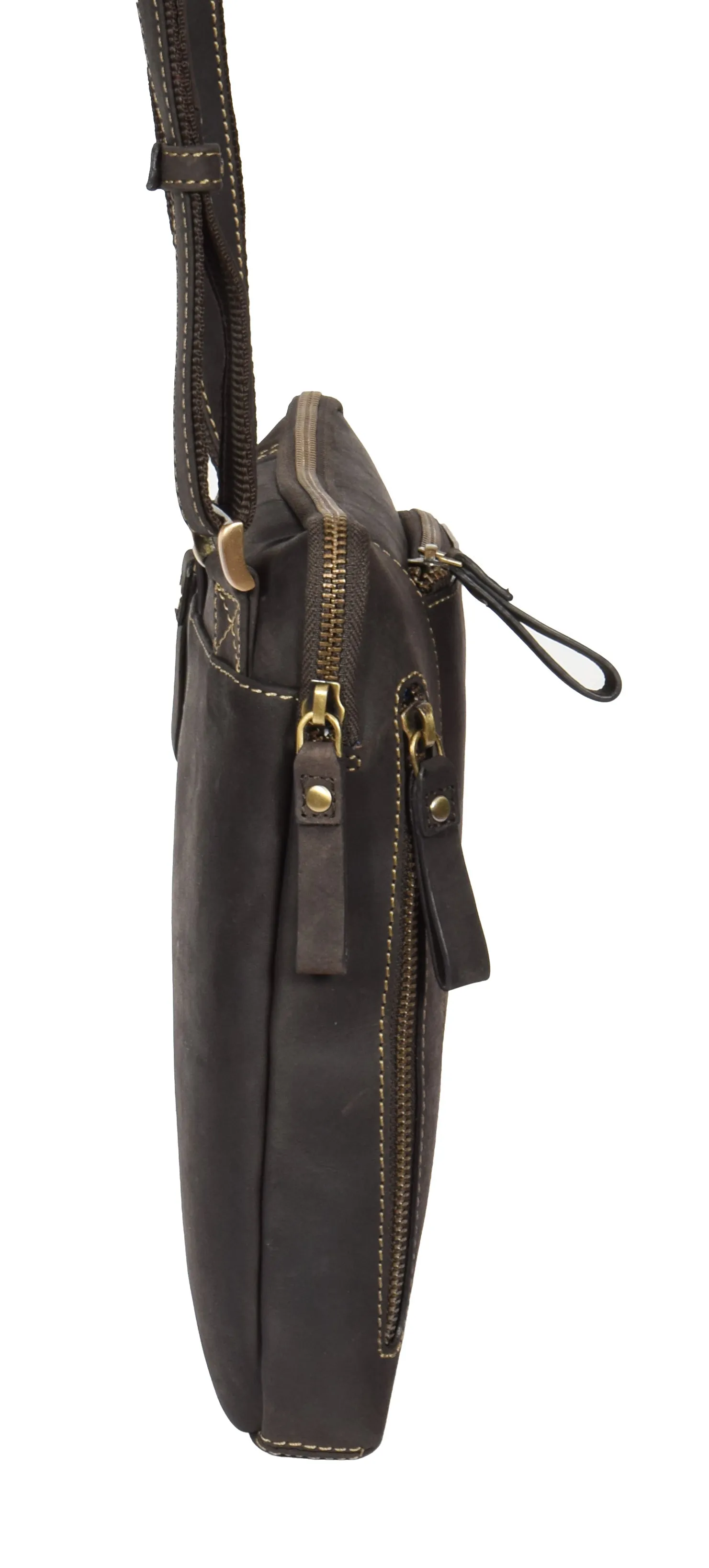 DR372 Men's Real Leather Tablet Shoulder Bag Brown