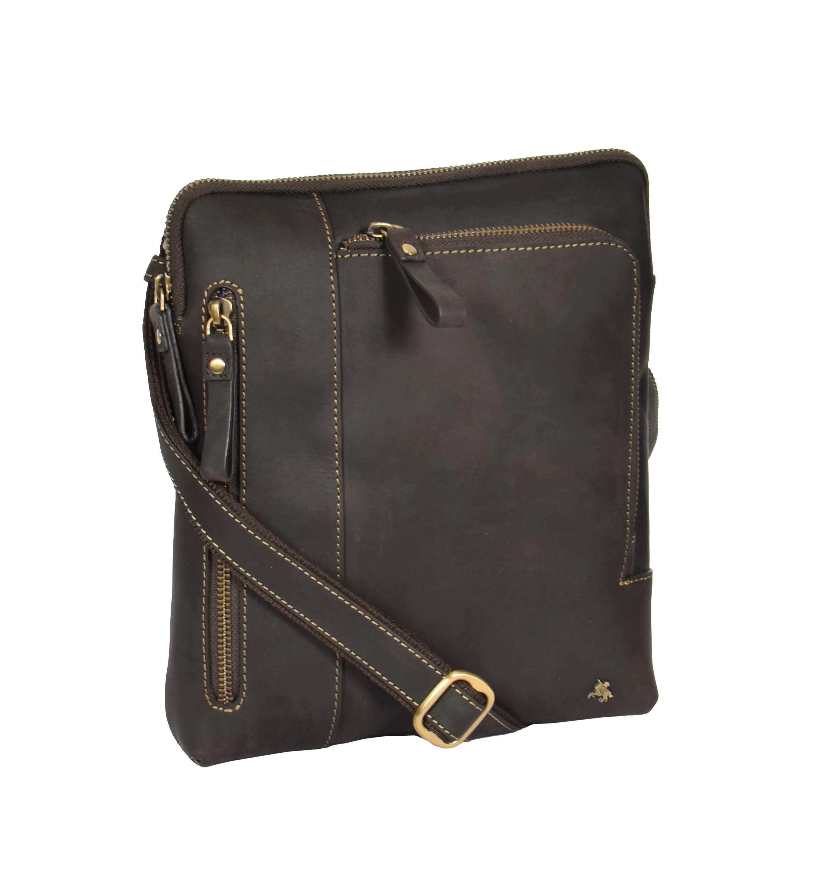DR372 Men's Real Leather Tablet Shoulder Bag Brown