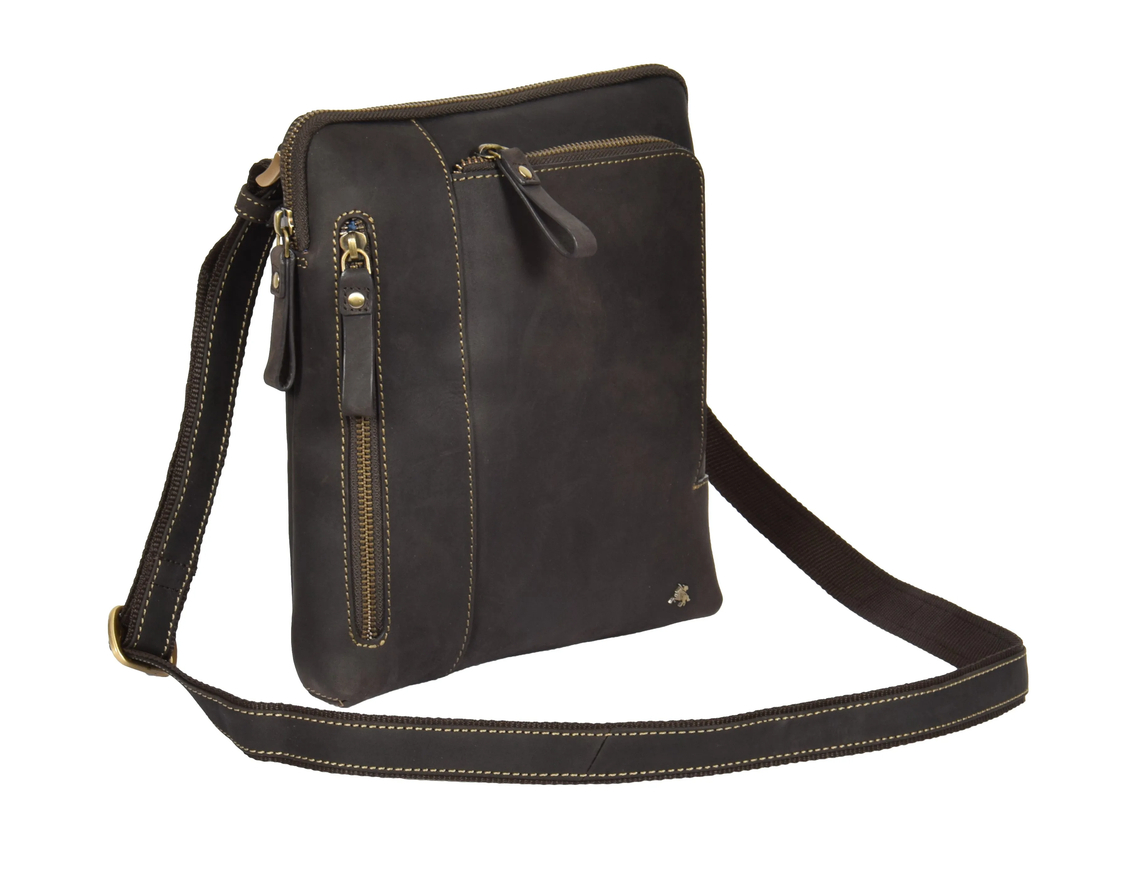 DR372 Men's Real Leather Tablet Shoulder Bag Brown
