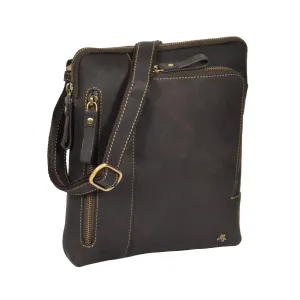 DR372 Men's Real Leather Tablet Shoulder Bag Brown