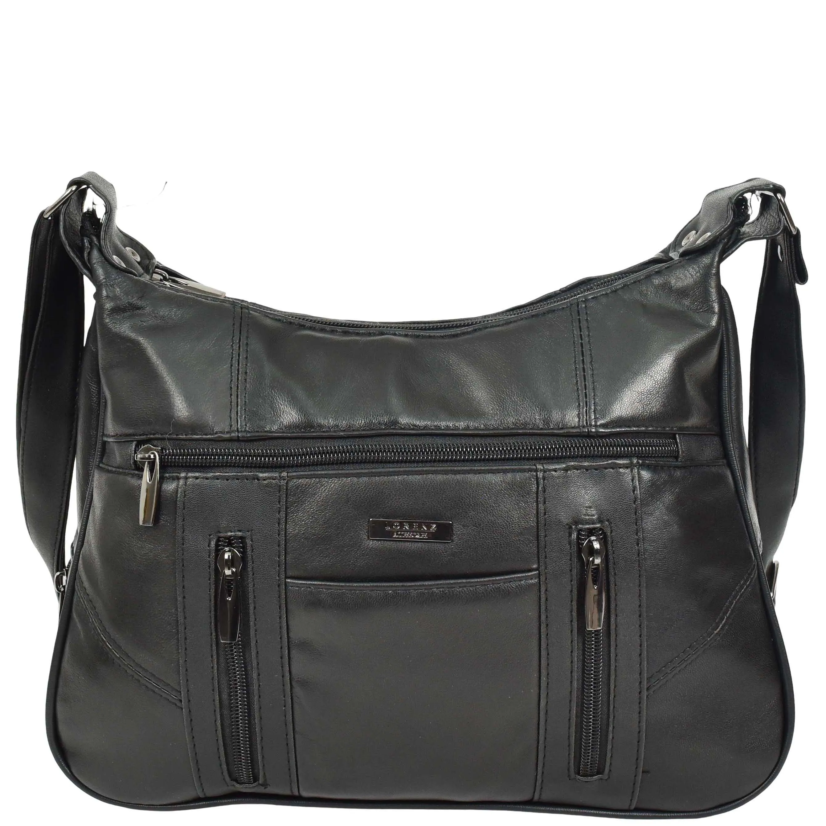 DR668 Women's Large Sized Real Leather Cross Body Bag Black