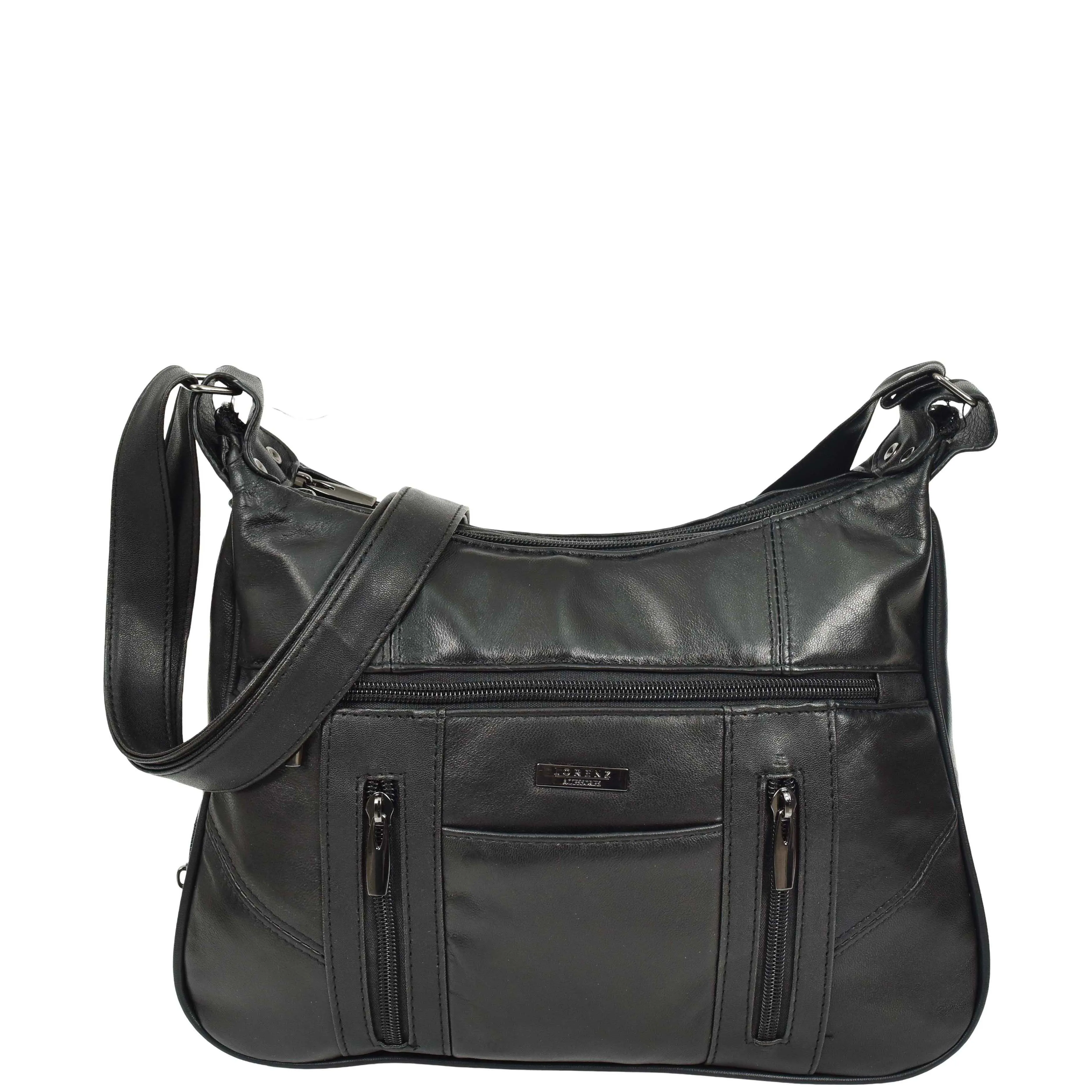 DR668 Women's Large Sized Real Leather Cross Body Bag Black