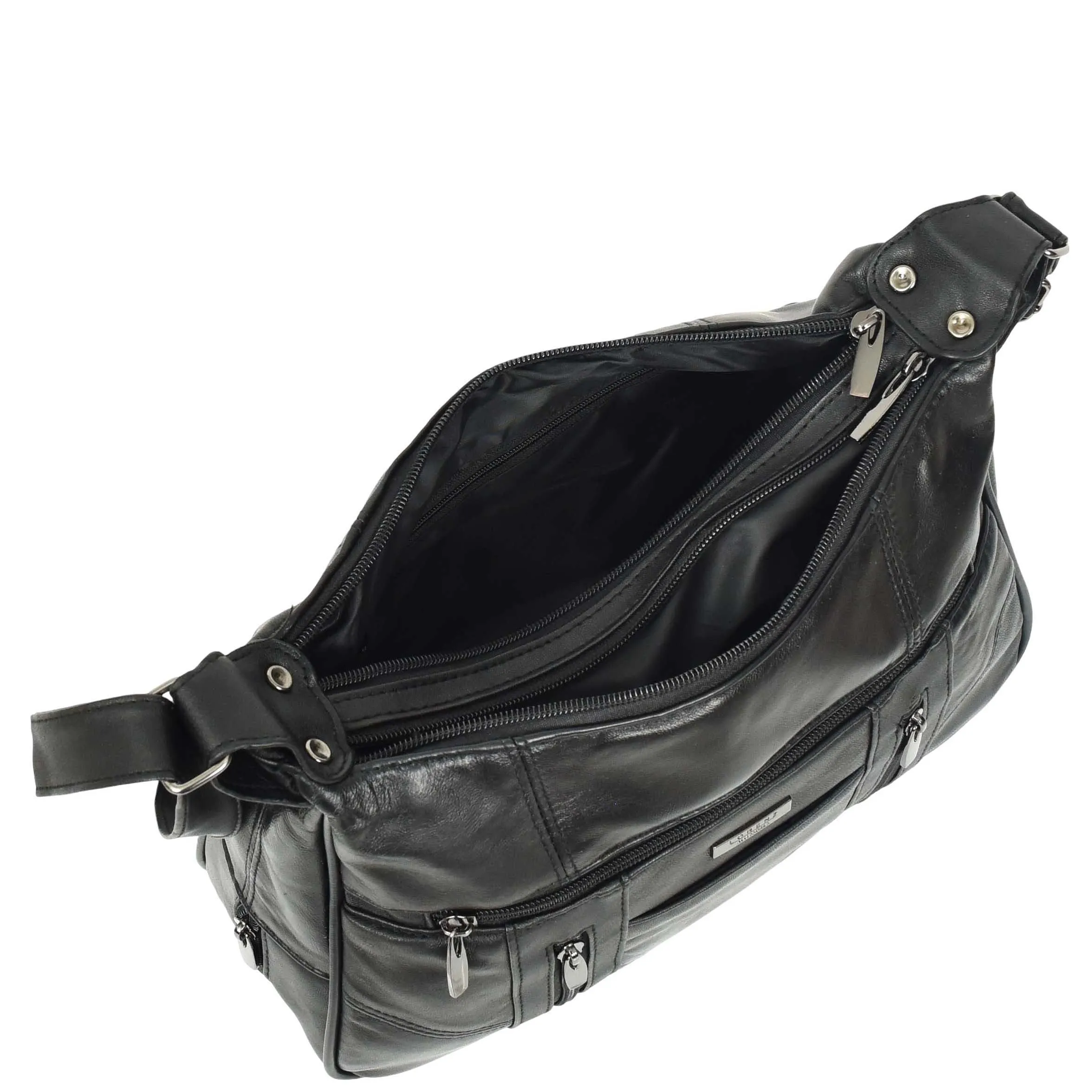 DR668 Women's Large Sized Real Leather Cross Body Bag Black