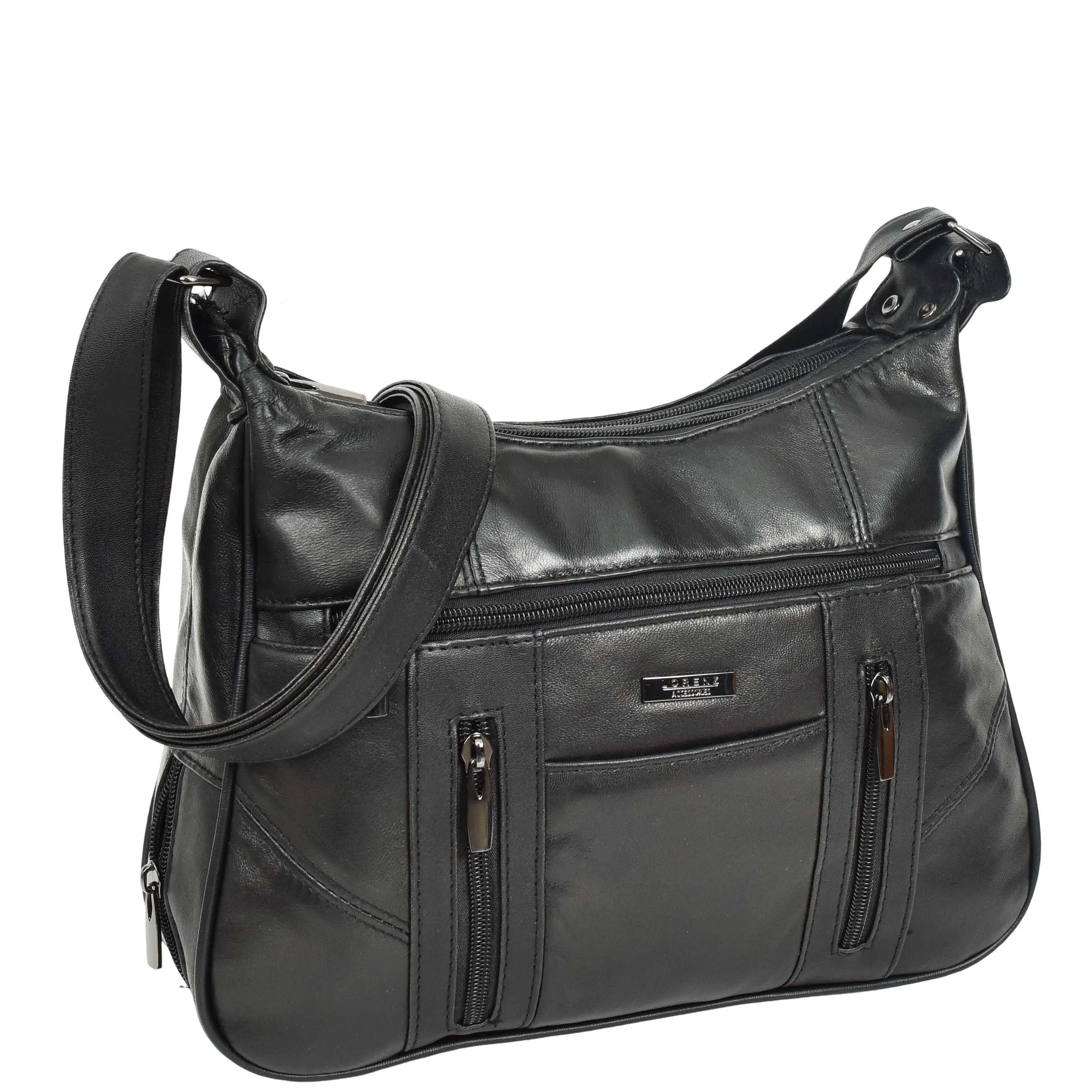 DR668 Women's Large Sized Real Leather Cross Body Bag Black