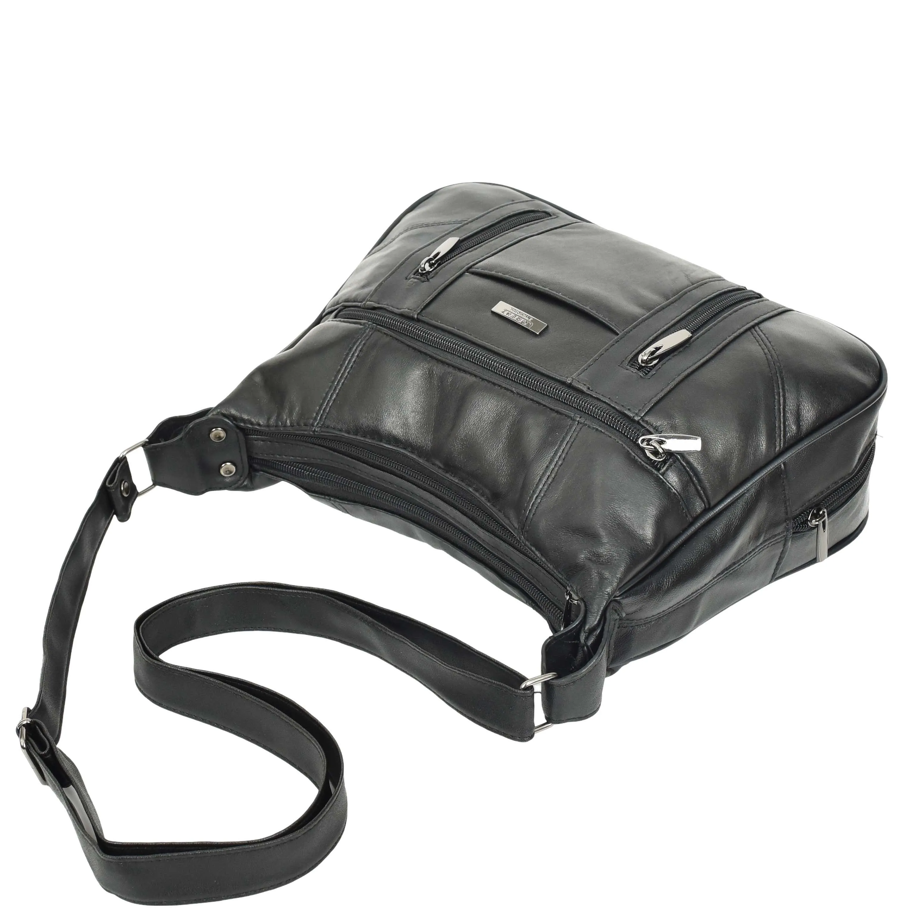 DR668 Women's Large Sized Real Leather Cross Body Bag Black