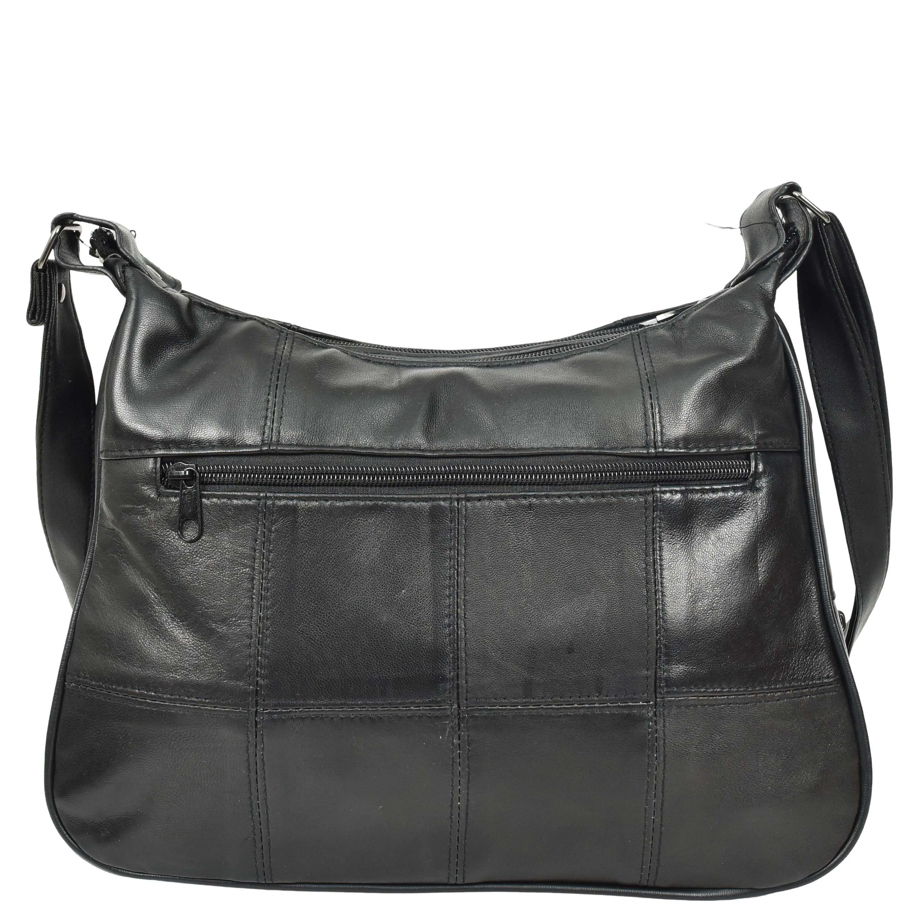 DR668 Women's Large Sized Real Leather Cross Body Bag Black