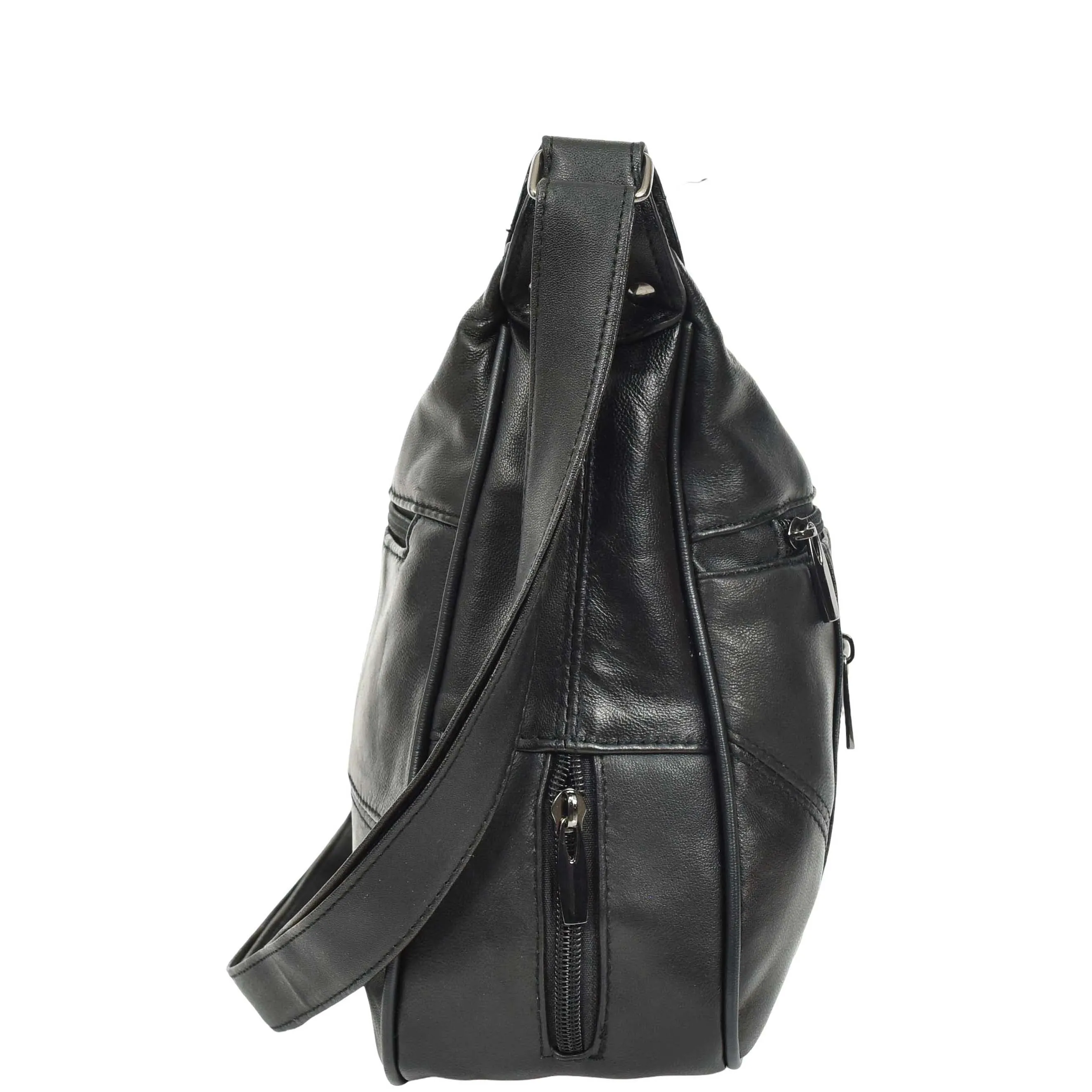 DR668 Women's Large Sized Real Leather Cross Body Bag Black