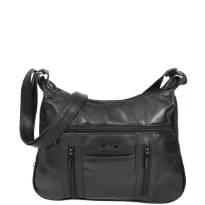 DR668 Women's Large Sized Real Leather Cross Body Bag Black