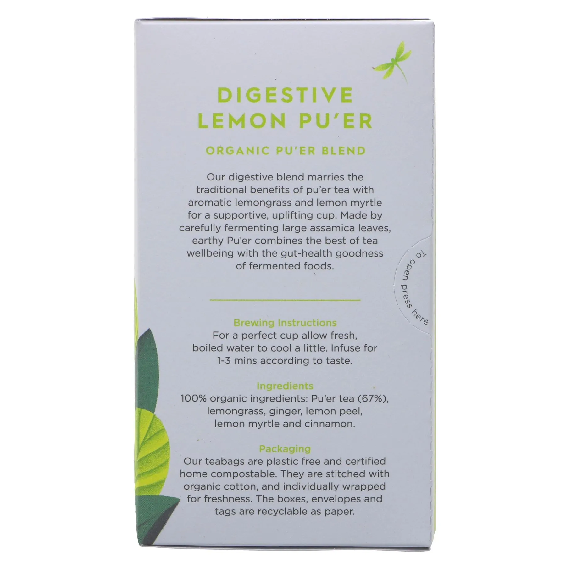 Dragonfly Tea | Lemon Pu'er Digestive Tea | 20 bags