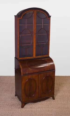 Early 19th Century George III Inlaid Mahogany Roll-Top Secretary Bookcase