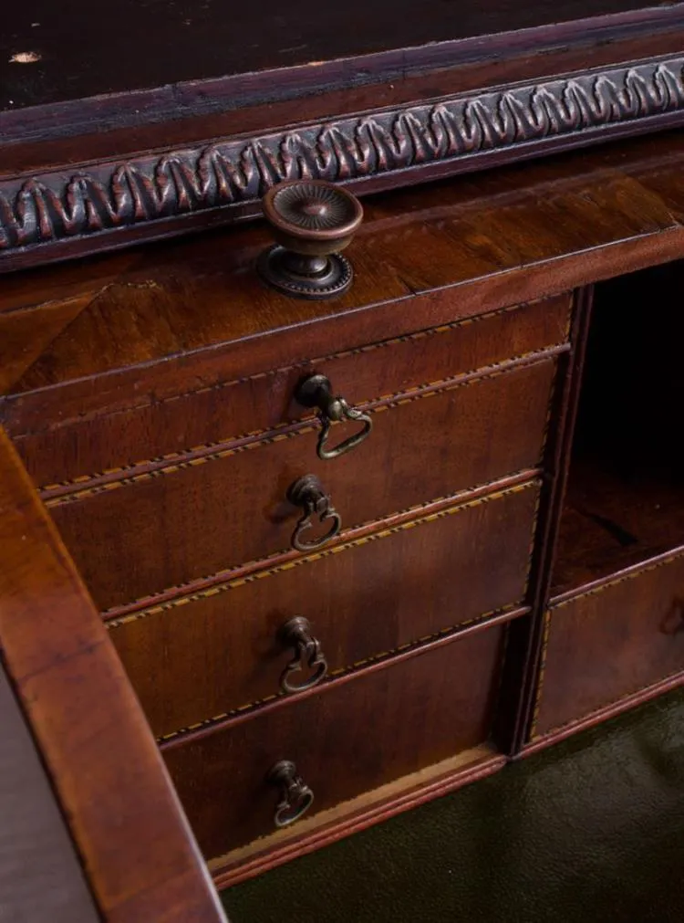 Early 19th Century George III Inlaid Mahogany Roll-Top Secretary Bookcase