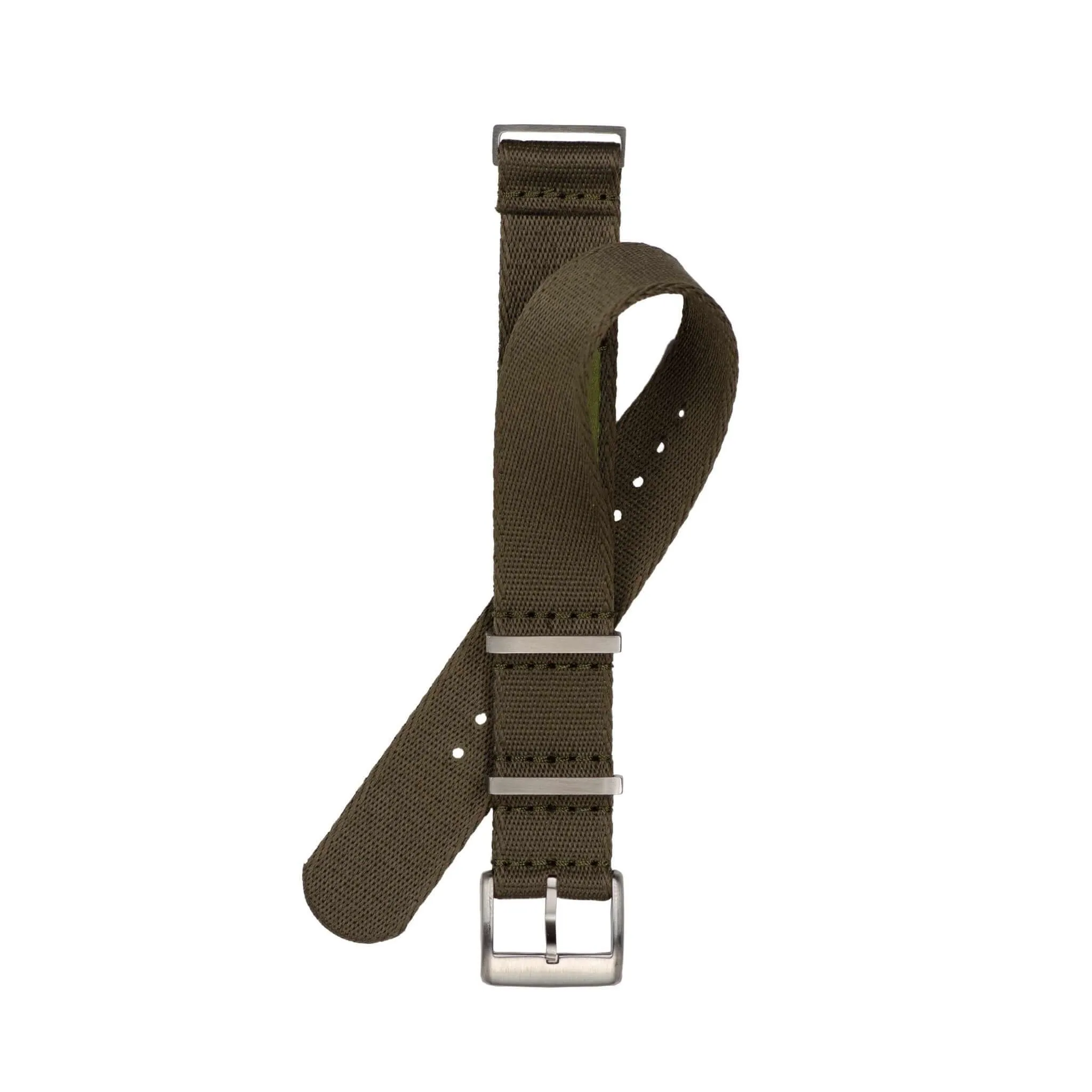 Eco-Friendly  Nylon Military  Watch Strap -  Dark Green - Dark Green Stitches