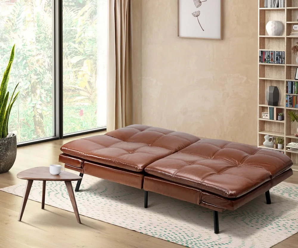 FELICIA Sofa Bed Convertible Leather 3-Seater Brown