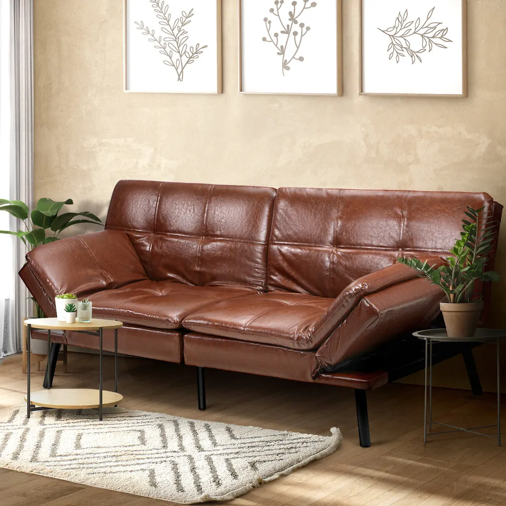 FELICIA Sofa Bed Convertible Leather 3-Seater Brown