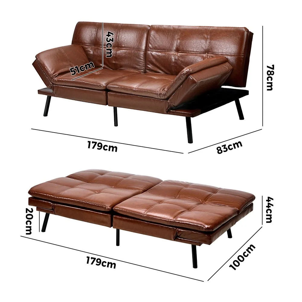 FELICIA Sofa Bed Convertible Leather 3-Seater Brown
