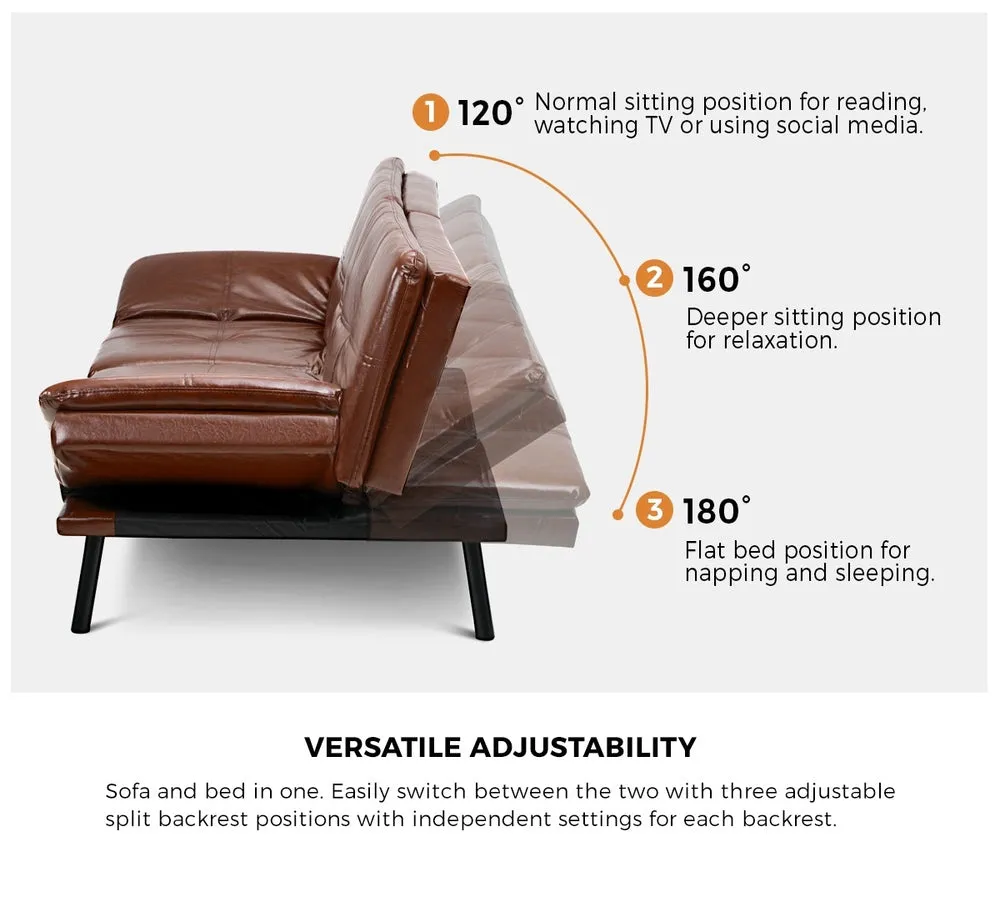 FELICIA Sofa Bed Convertible Leather 3-Seater Brown
