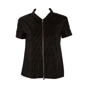 Fendi Black Nylon Logo Zipper Top