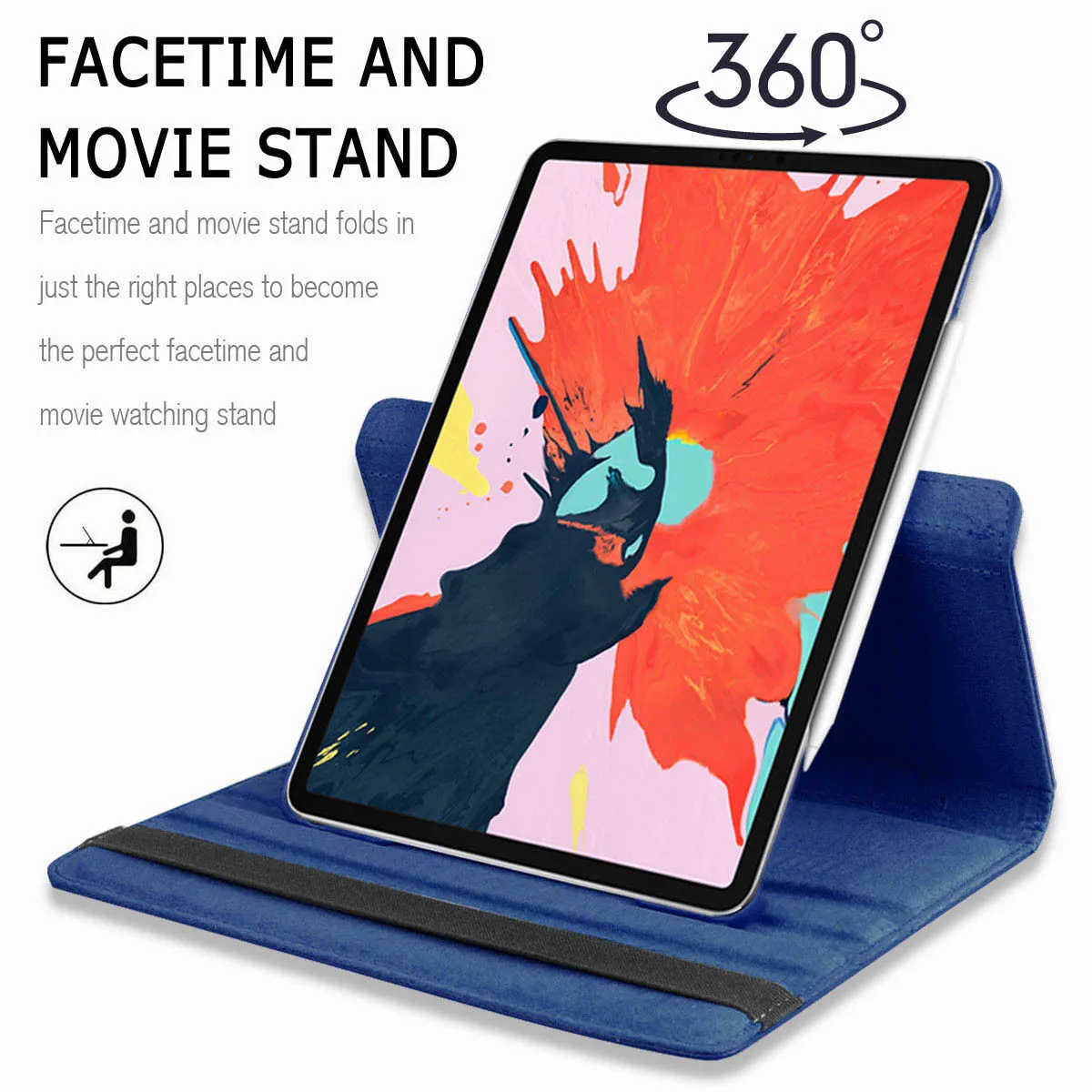 for Apple iPad Pro 11 / 12.9 3rd Gen 2018 360 Rotating Leather Smart Case Cover sky blue
