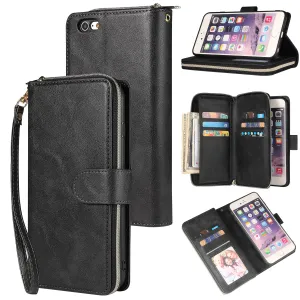 For Iphone 6/6s/6 Plus/6s Plus/7 Plus/8 Plus Pu Leather  Mobile Phone Cover Zipper Card Bag   Wrist Strap black