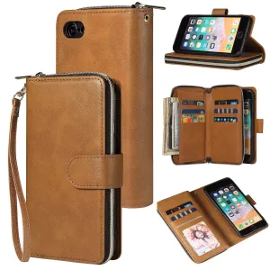 For Iphone 6/6s/6 Plus/6s Plus/7 Plus/8 Plus Pu Leather  Mobile Phone Cover Zipper Card Bag   Wrist Strap brown