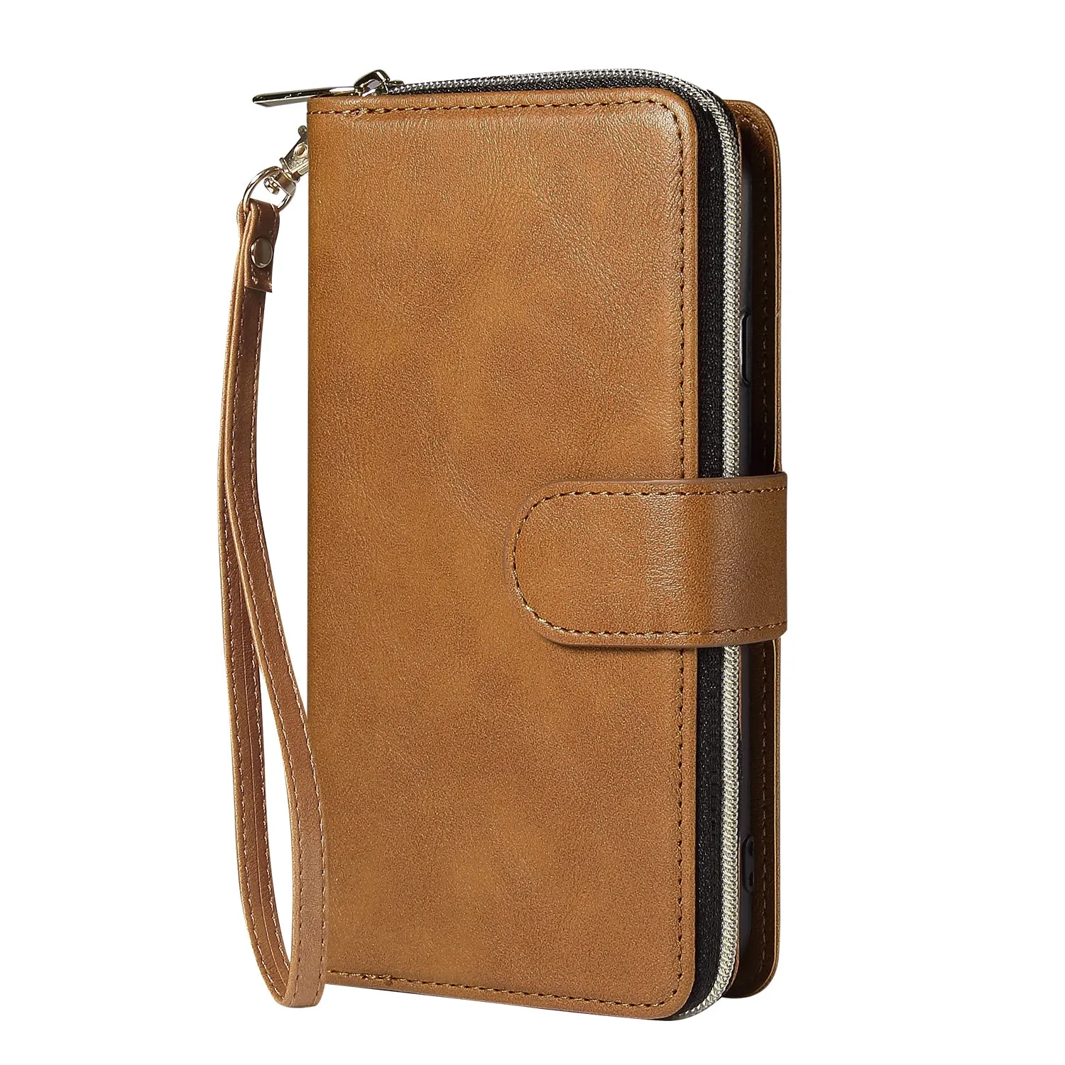 For Iphone 6/6s/6 Plus/6s Plus/7 Plus/8 Plus Pu Leather  Mobile Phone Cover Zipper Card Bag   Wrist Strap brown
