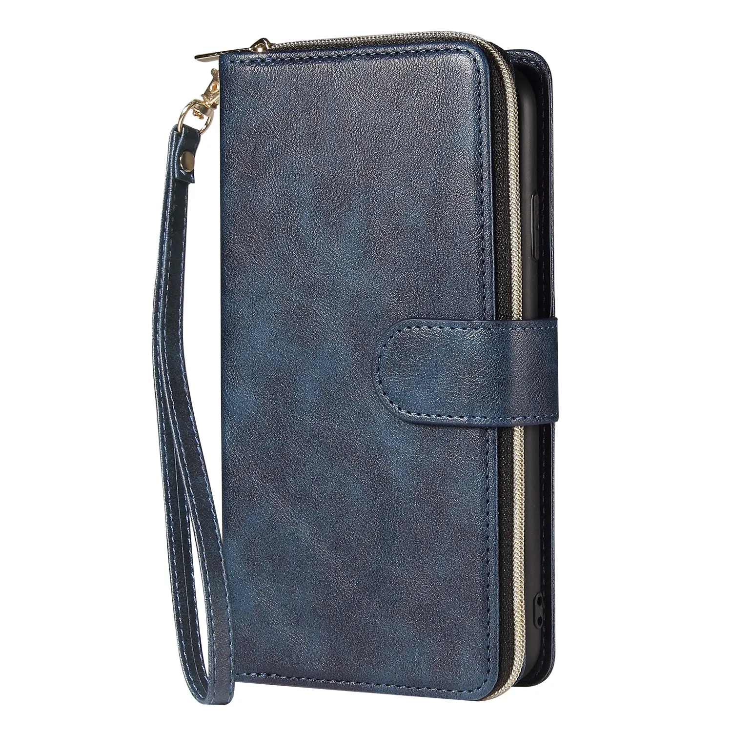 For iphone X/XS/XS MAX/11/11Pro Pu Leather  Mobile Phone Cover Zipper Card Bag   Wrist Strap black