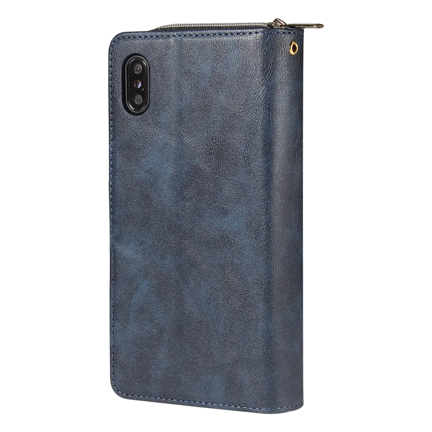 For iphone X/XS/XS MAX/11/11Pro Pu Leather  Mobile Phone Cover Zipper Card Bag   Wrist Strap black