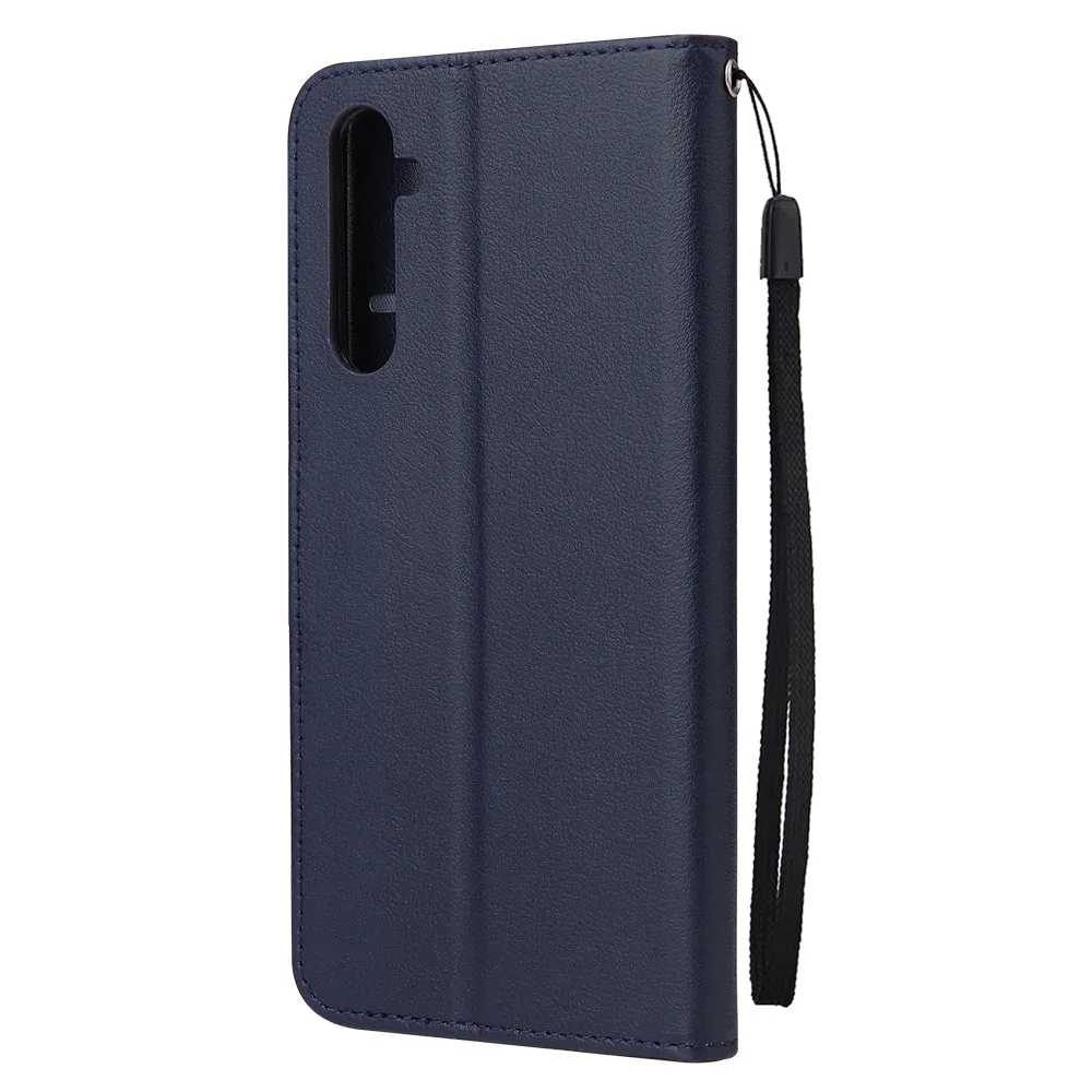 For OPPO A8 / A31/Realme XT / X2 Mobile Phone Case PU Buckle Closure Wallet Design Cards Slots All-round Protection Phone Cover  blue