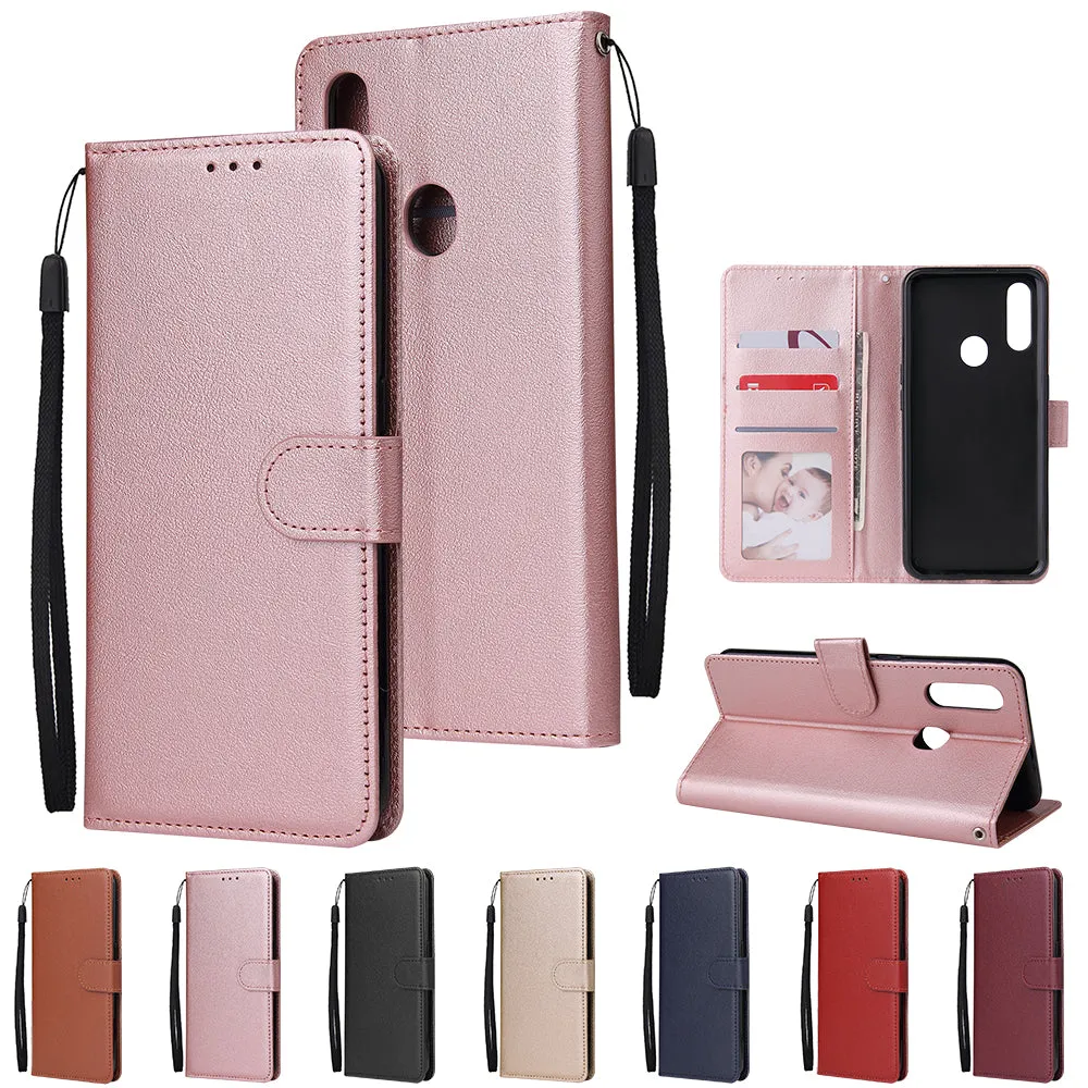 For OPPO A8 / A31/Realme XT / X2 Mobile Phone Case PU Buckle Closure Wallet Design Cards Slots All-round Protection Phone Cover  blue