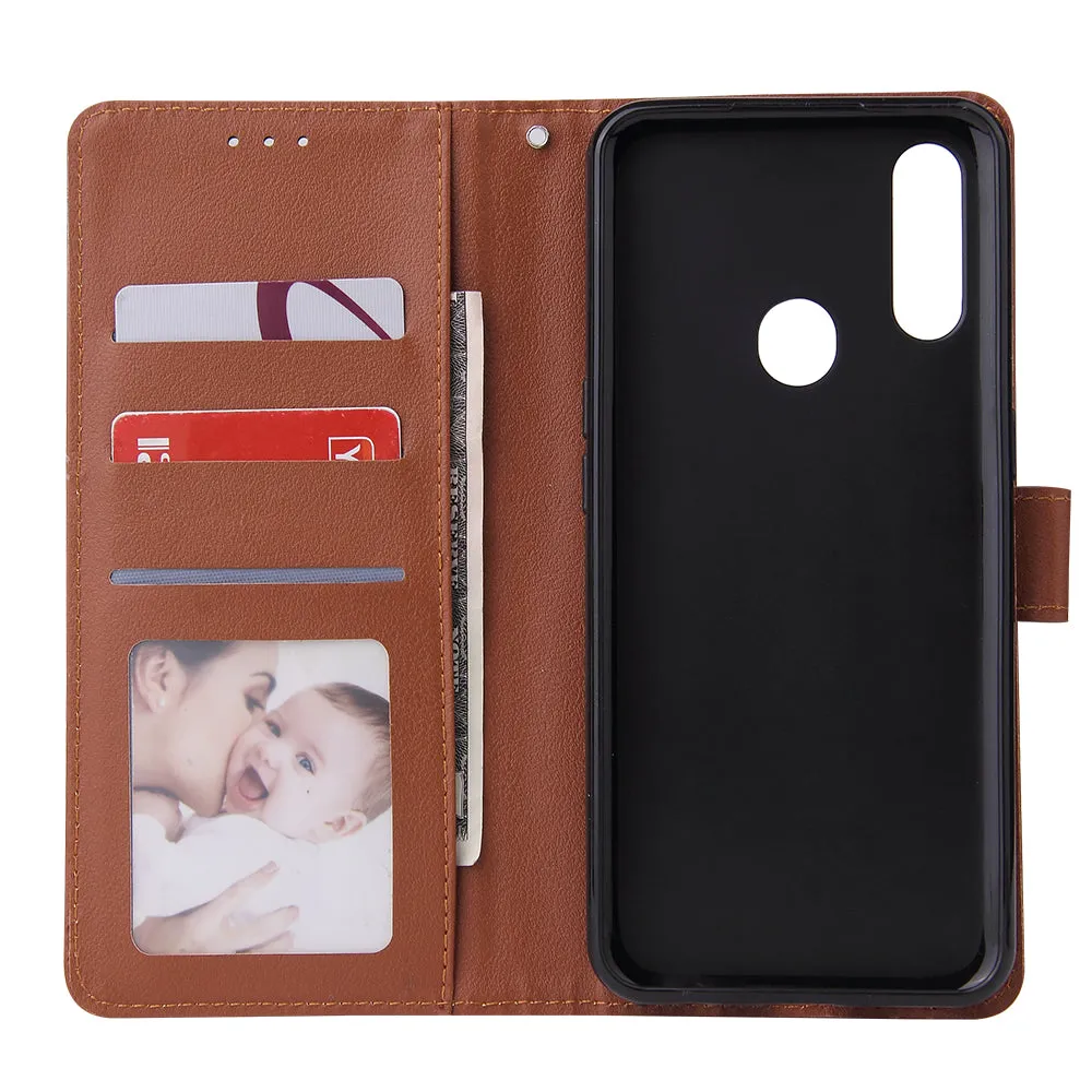 For OPPO A8 / A31/Realme XT / X2 Mobile Phone Case PU Buckle Closure Wallet Design Cards Slots All-round Protection Phone Cover  blue