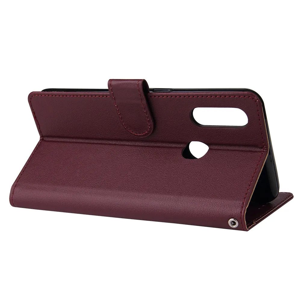For OPPO A8 / A31/Realme XT / X2 Mobile Phone Case PU Buckle Closure Wallet Design Cards Slots All-round Protection Phone Cover  Red wine