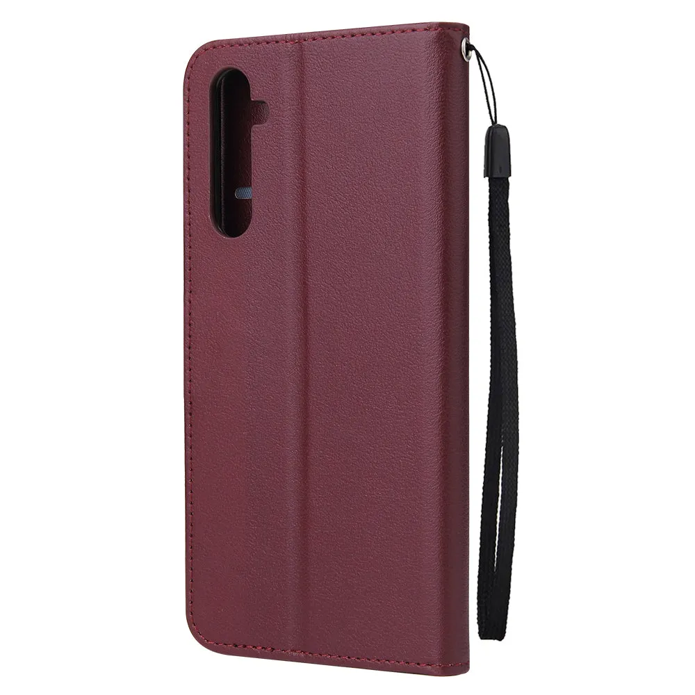 For OPPO A8 / A31/Realme XT / X2 Mobile Phone Case PU Buckle Closure Wallet Design Cards Slots All-round Protection Phone Cover  Red wine