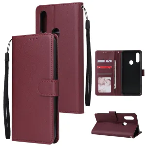 For OPPO A8 / A31/Realme XT / X2 Mobile Phone Case PU Buckle Closure Wallet Design Cards Slots All-round Protection Phone Cover  Red wine
