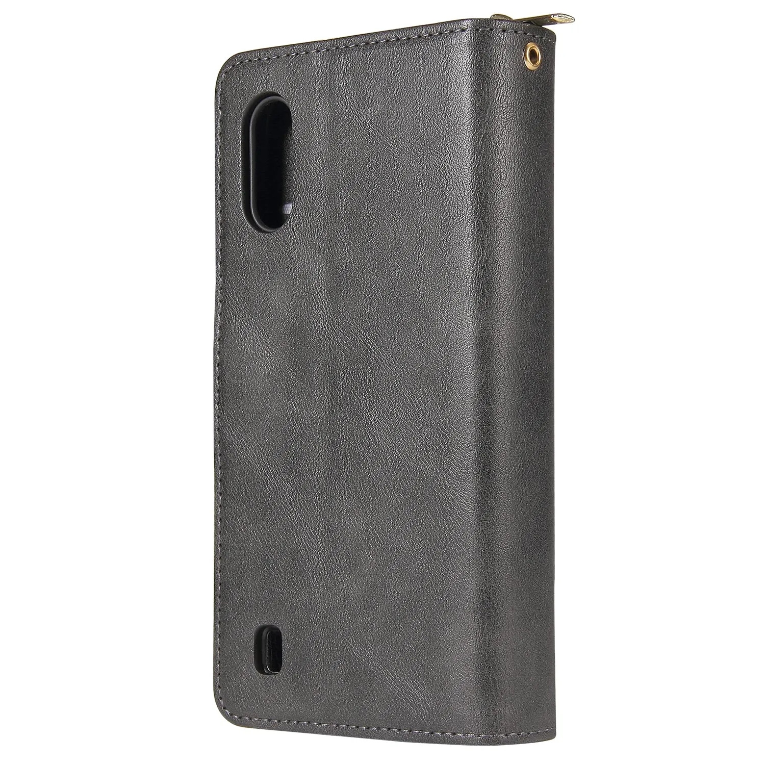 For Samsung A01/A21/A31/A41/A51 Pu Leather  Mobile Phone Cover Zipper Card Bag   Wrist Strap black