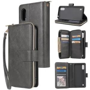 For Samsung A01/A21/A31/A41/A51 Pu Leather  Mobile Phone Cover Zipper Card Bag   Wrist Strap black