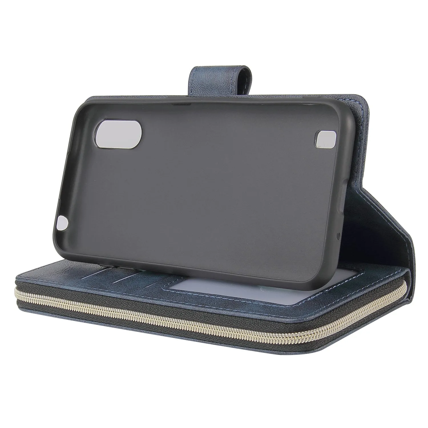 For Samsung A01/A21/A31/A41/A51 Pu Leather  Mobile Phone Cover Zipper Card Bag   Wrist Strap black