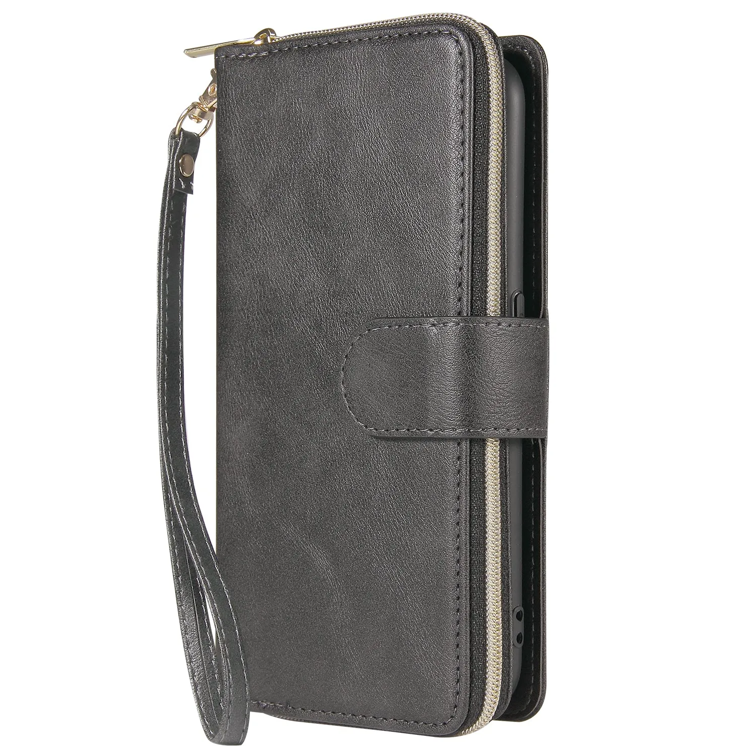 For Samsung A01/A21/A31/A41/A51 Pu Leather  Mobile Phone Cover Zipper Card Bag   Wrist Strap black