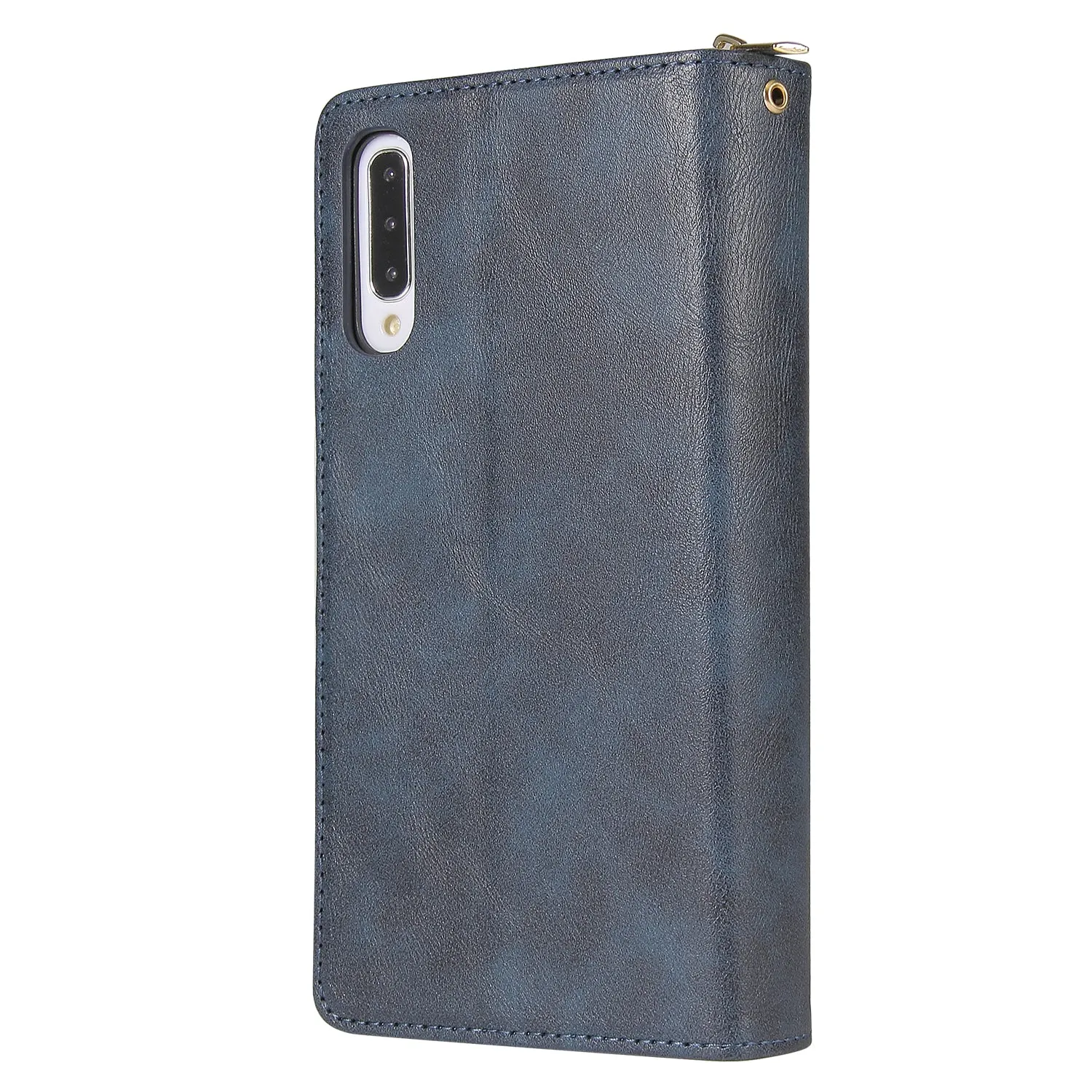 For Samsung A10/A20/A30/A50/A30S/A50S Pu Leather  Mobile Phone Cover Zipper Card Bag   Wrist Strap blue