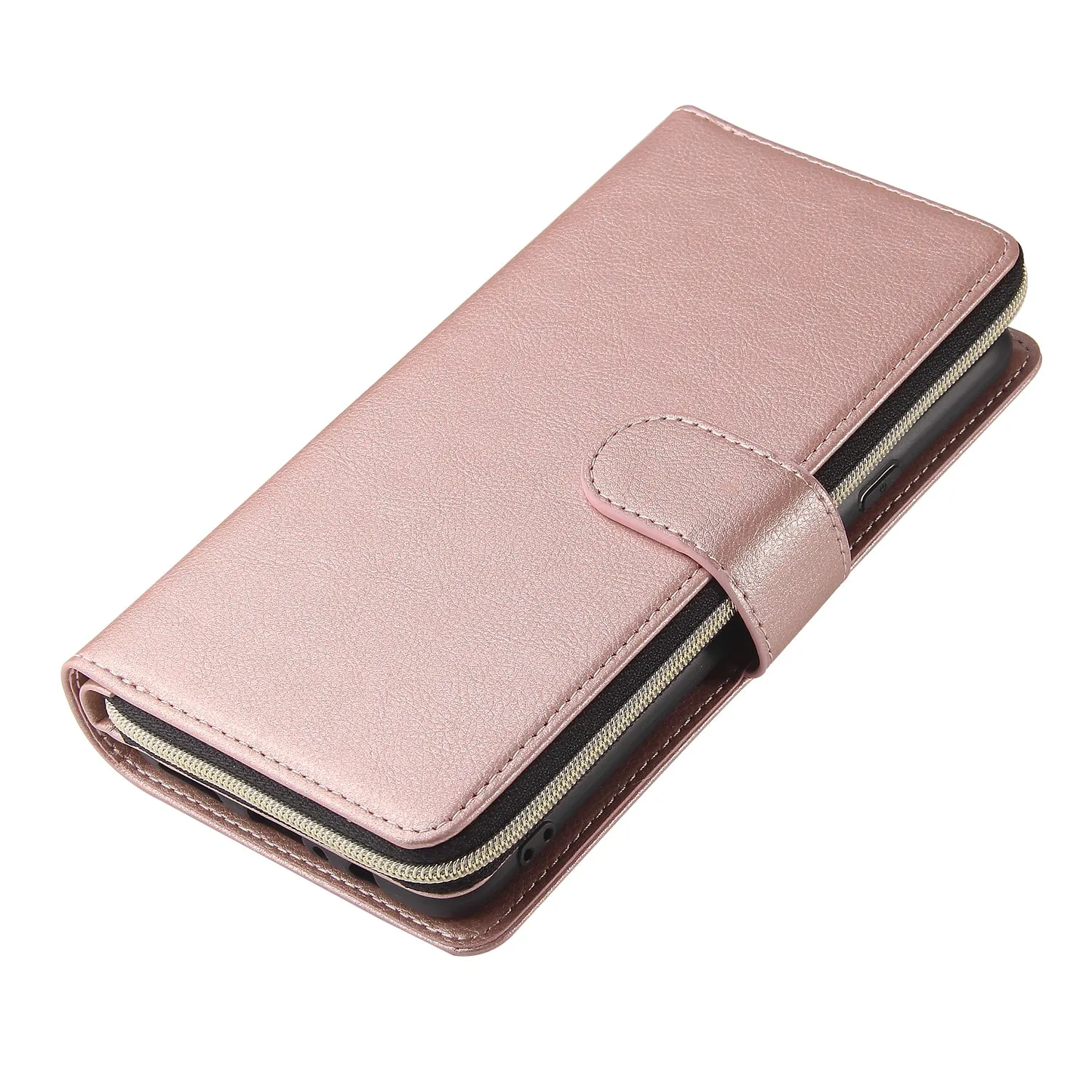 For Samsung A10/A20/A30/A50/A30S/A50S Pu Leather  Mobile Phone Cover Zipper Card Bag   Wrist Strap Rose gold