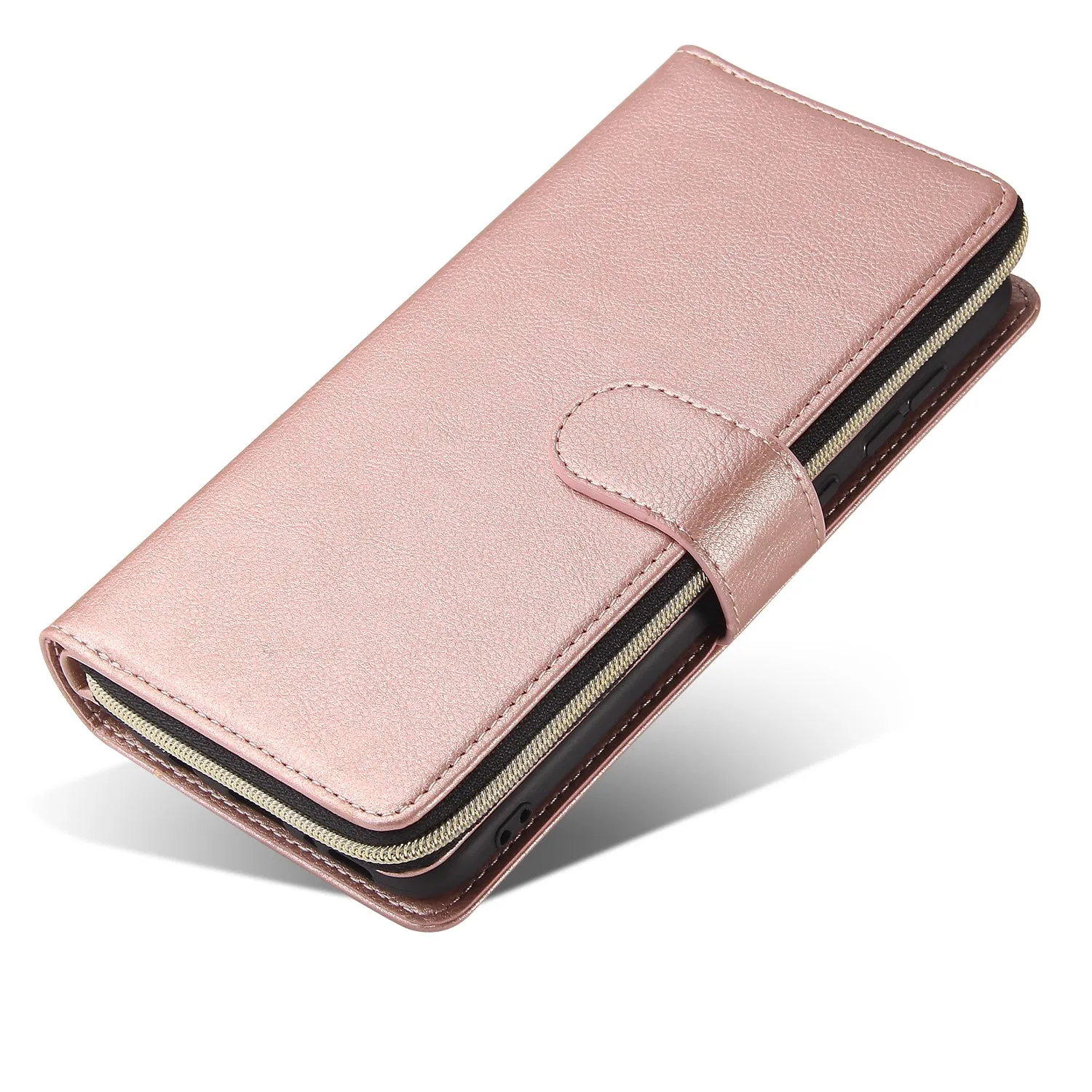 For Samsung A10/A20/A30/A50/A30S/A50S Pu Leather  Mobile Phone Cover Zipper Card Bag   Wrist Strap Rose gold