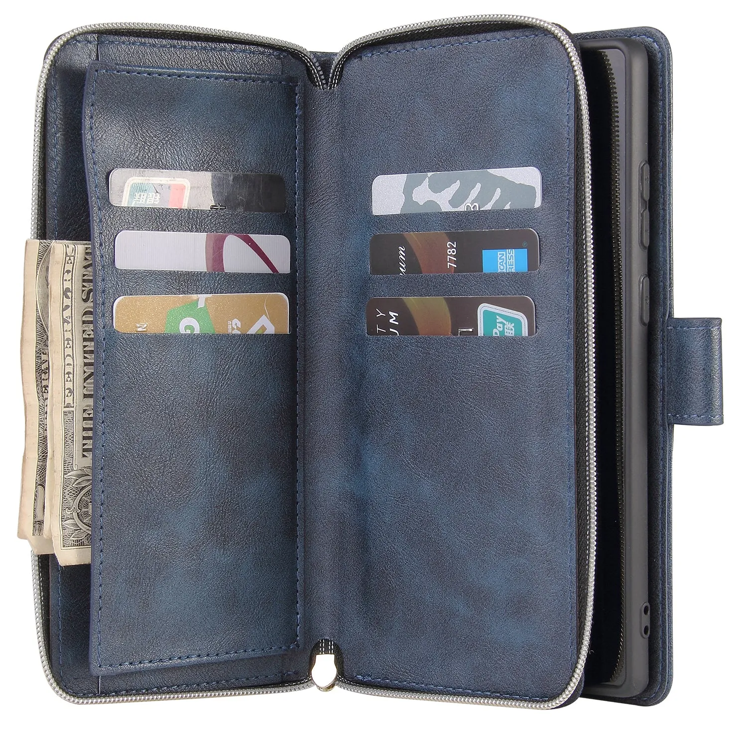 For Samsung A51 5G/A71 5G/Note 10 pro Pu Leather  Mobile Phone Cover Zipper Card Bag   Wrist Strap blue