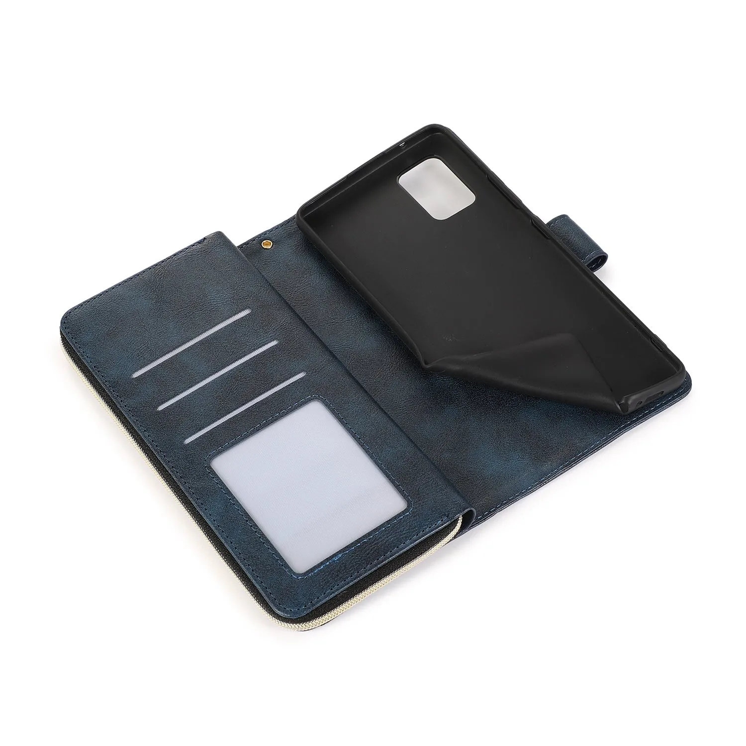 For Samsung A51 5G/A71 5G/Note 10 pro Pu Leather  Mobile Phone Cover Zipper Card Bag   Wrist Strap blue