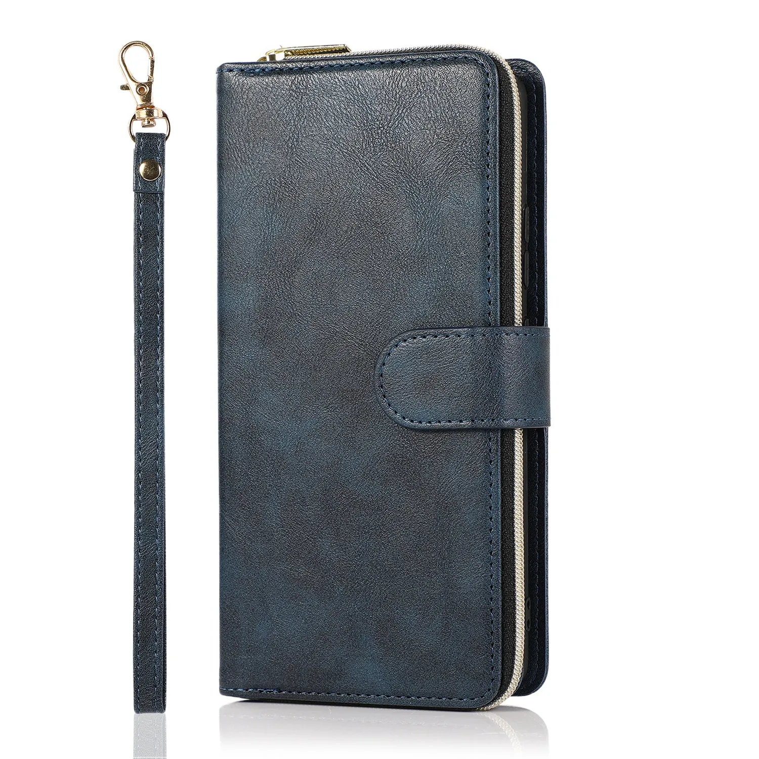 For Samsung A51 5G/A71 5G/Note 10 pro Pu Leather  Mobile Phone Cover Zipper Card Bag   Wrist Strap blue
