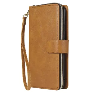 For Samsung A51 5G/A71 5G/Note 10 pro Pu Leather  Mobile Phone Cover Zipper Card Bag   Wrist Strap brown