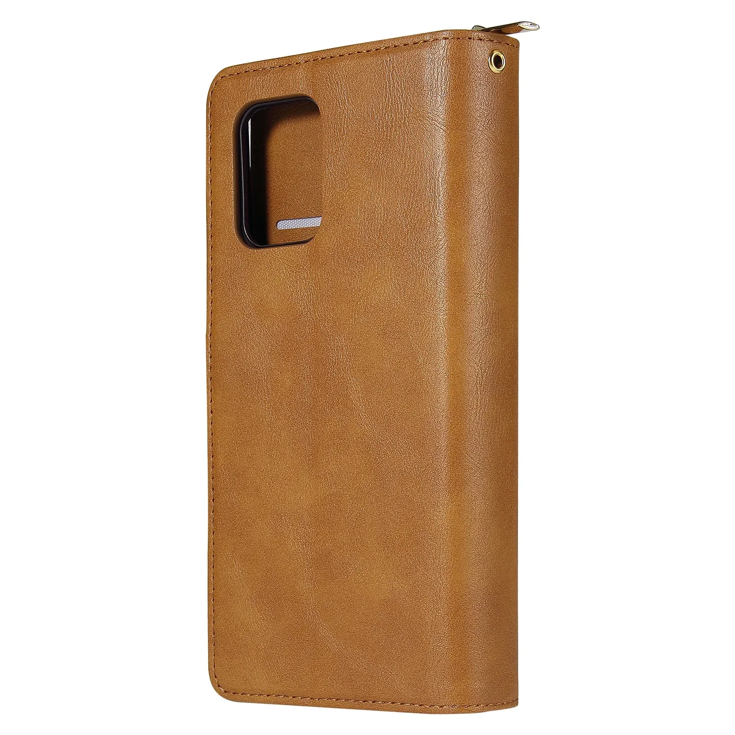 For Samsung A51 5G/A71 5G/Note 10 pro Pu Leather  Mobile Phone Cover Zipper Card Bag   Wrist Strap brown